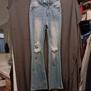 Wax Jean Light Blue Flare Jeans with Distressed Details